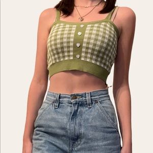 adorable green gingham knit tank top